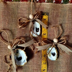 Rustic Oyster Shell Ornaments with Burlap Bows SMALL